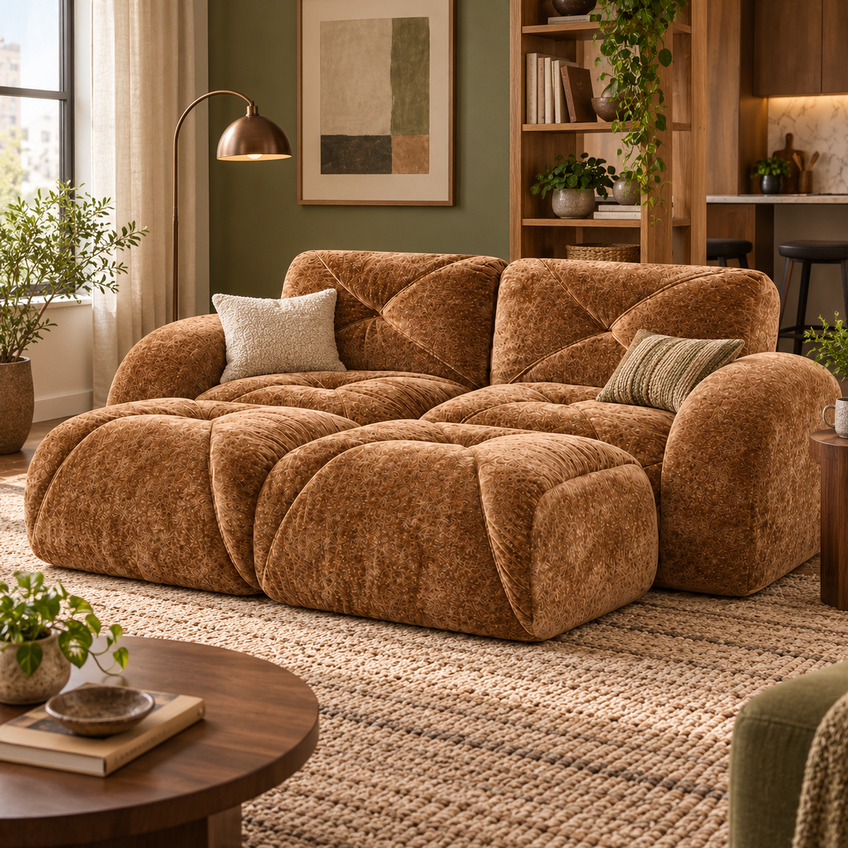 Aven 80" Frameless Velvet 4-Piece Modular Sofa with 2 Ottomans and Double Chaise