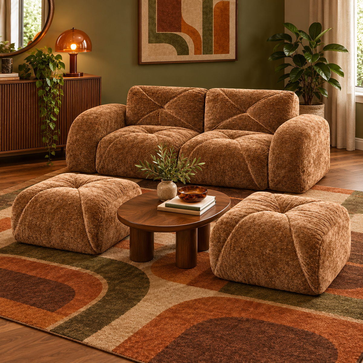 Aven 80" Frameless Velvet 4-Piece Modular Sofa with 2 Ottomans and Double Chaise