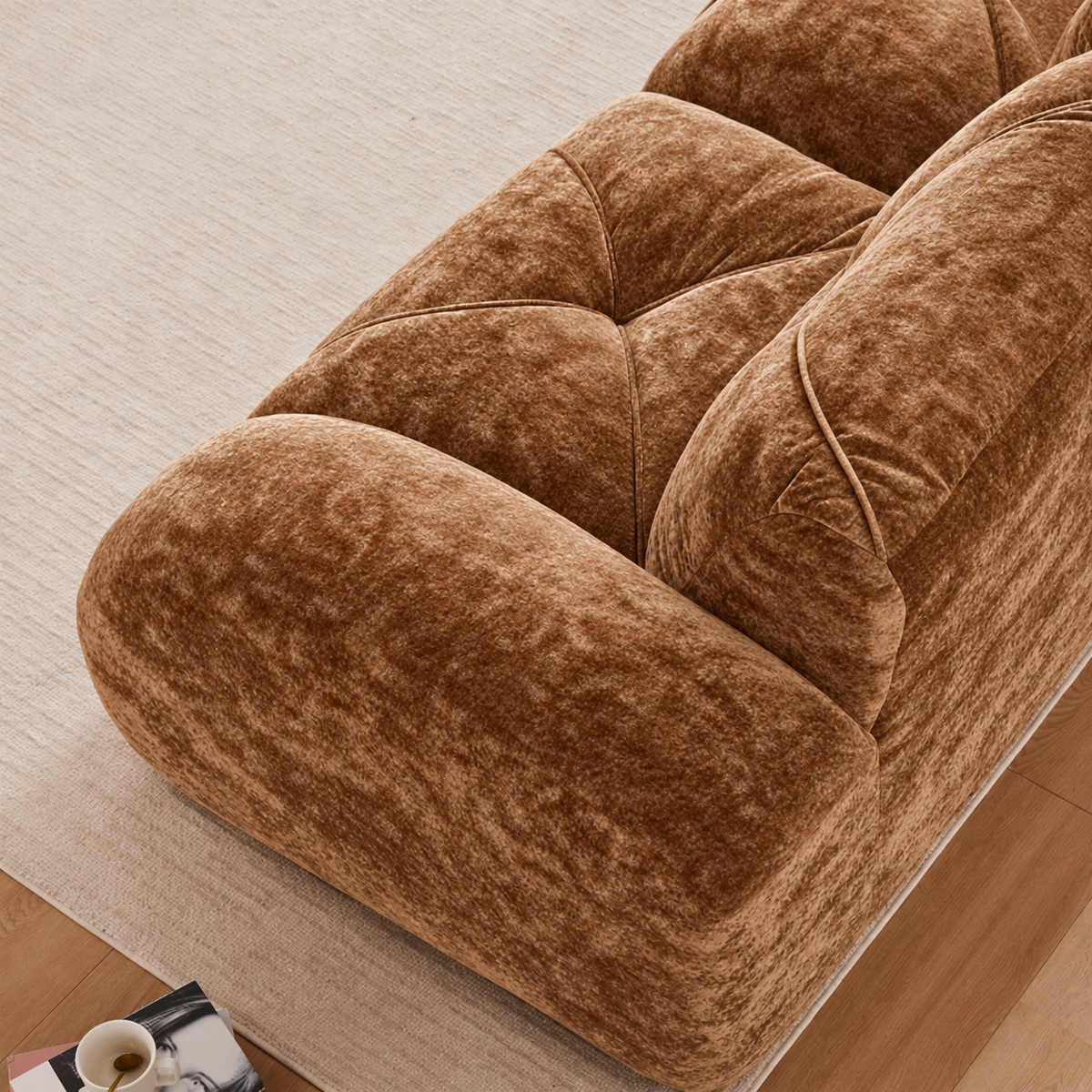 Aven 80" Frameless Velvet 4-Piece Modular Sofa with 2 Ottomans and Double Chaise