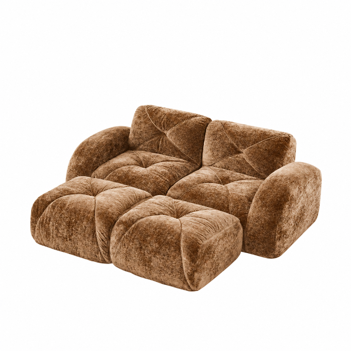 Aven 80" Frameless Velvet 4-Piece Modular Sofa with 2 Ottomans and Double Chaise