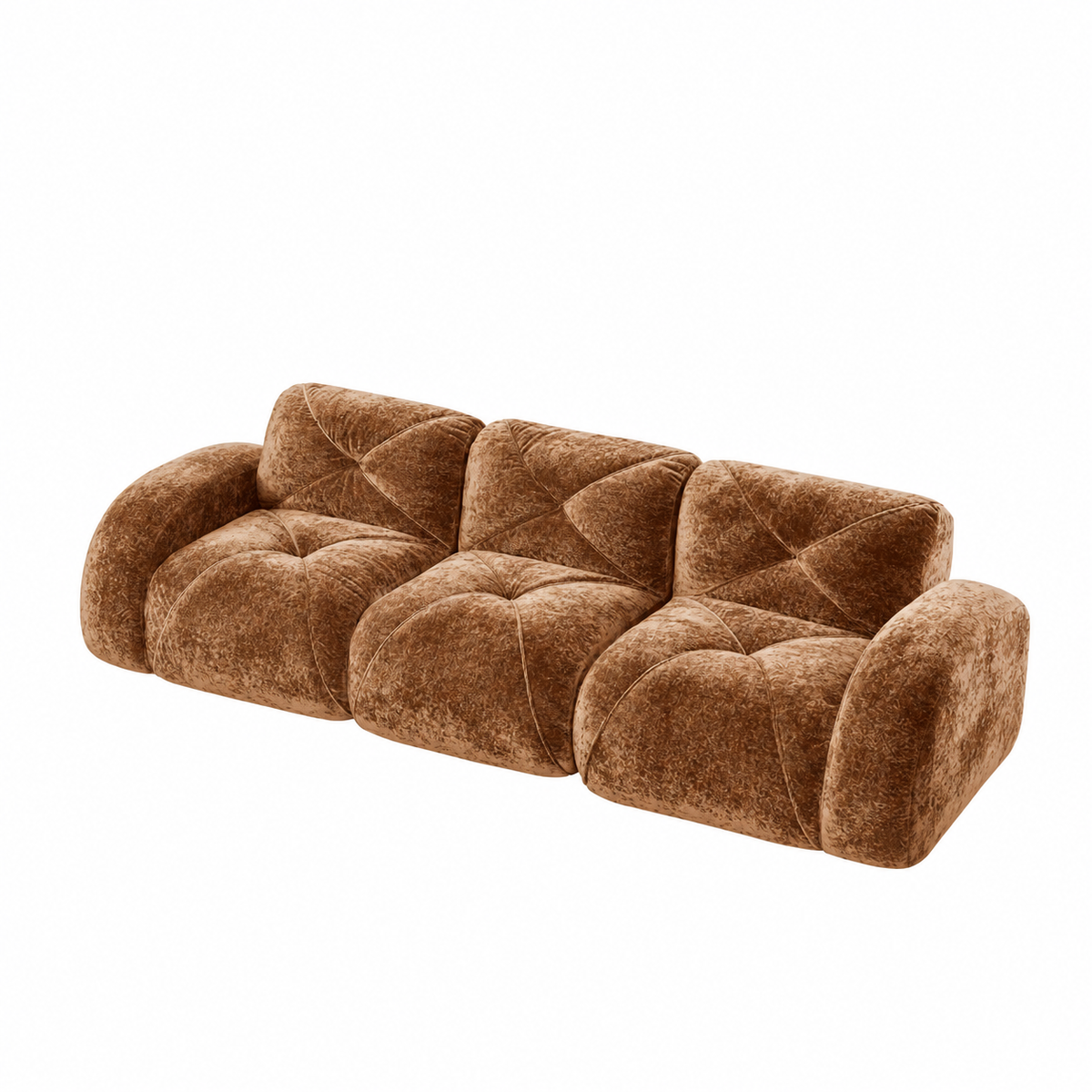 Aven 110" Extra-Long Frameless Velvet Modular 3-Seater Sofa with Curved Armrests