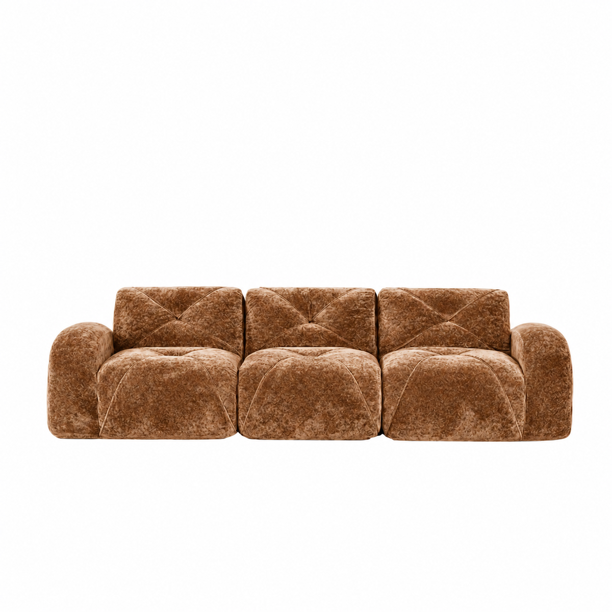 Aven 110" Extra-Long Frameless Velvet Modular 3-Seater Sofa with Curved Armrests