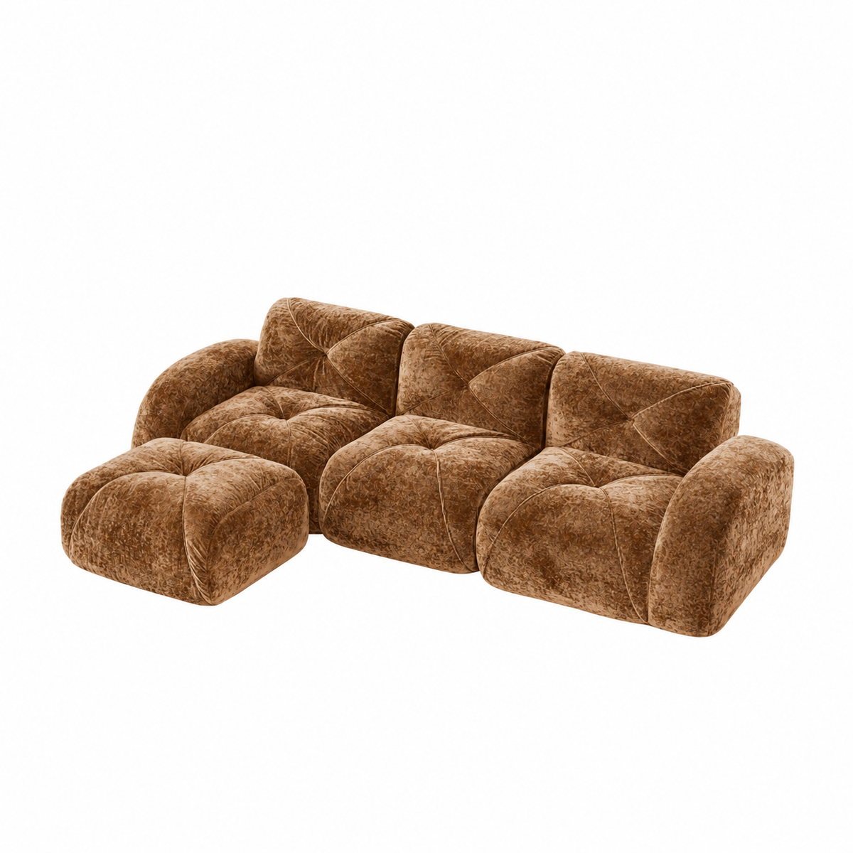 Aven 111" Frameless Velvet Modular L-Shaped Sectional Sofa with Movable Ottoman