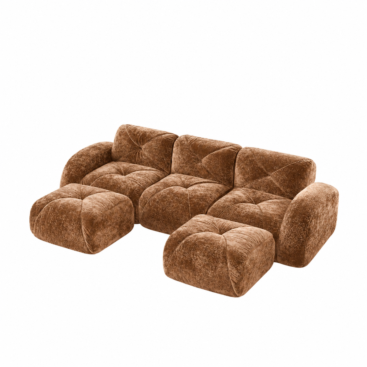 Aven 111" Frameless Velvet Modular U-Shaped Sectional Sofa with Ottomans and Curved Armrests