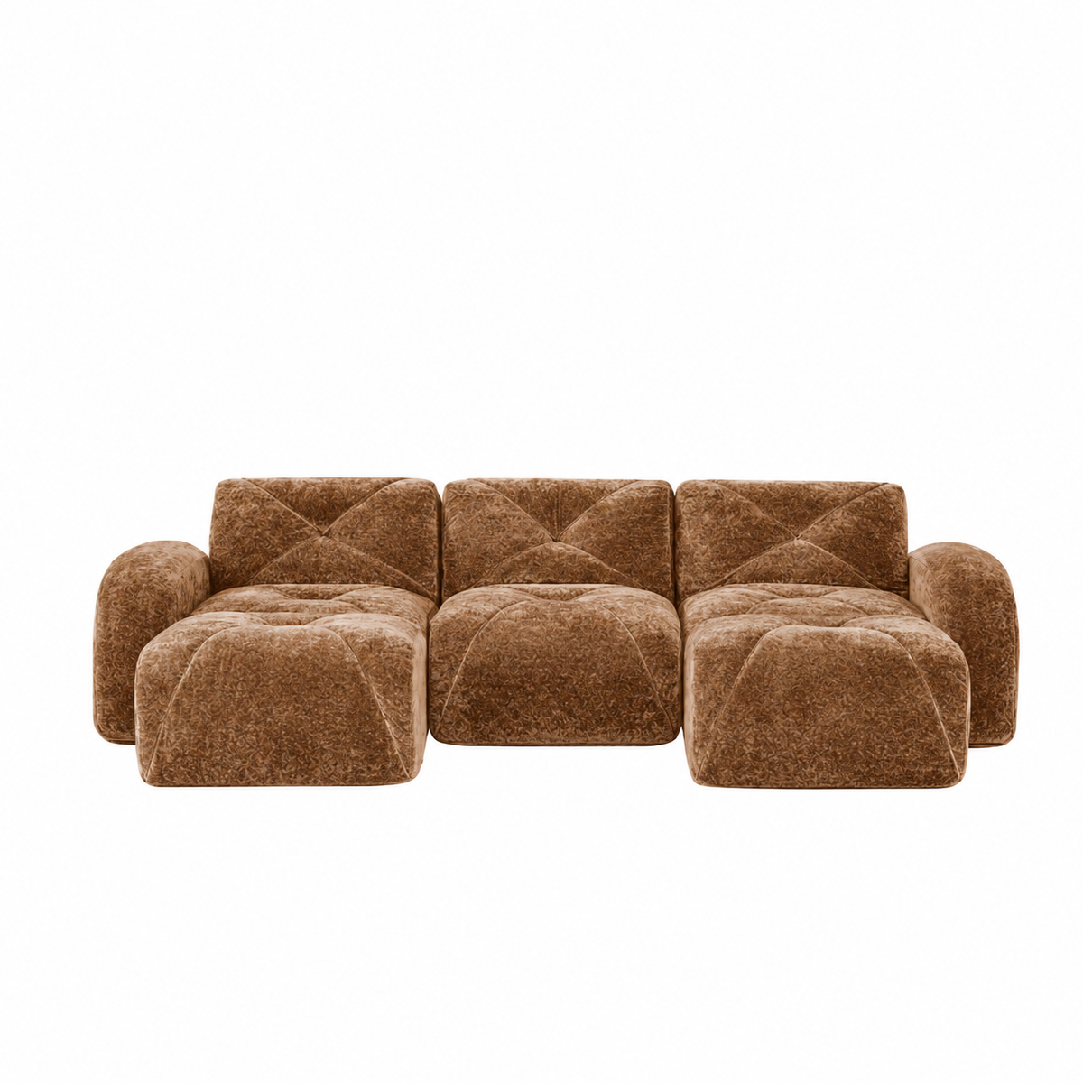 Aven 111" Frameless Velvet Modular U-Shaped Sectional Sofa with Ottomans and Curved Armrests