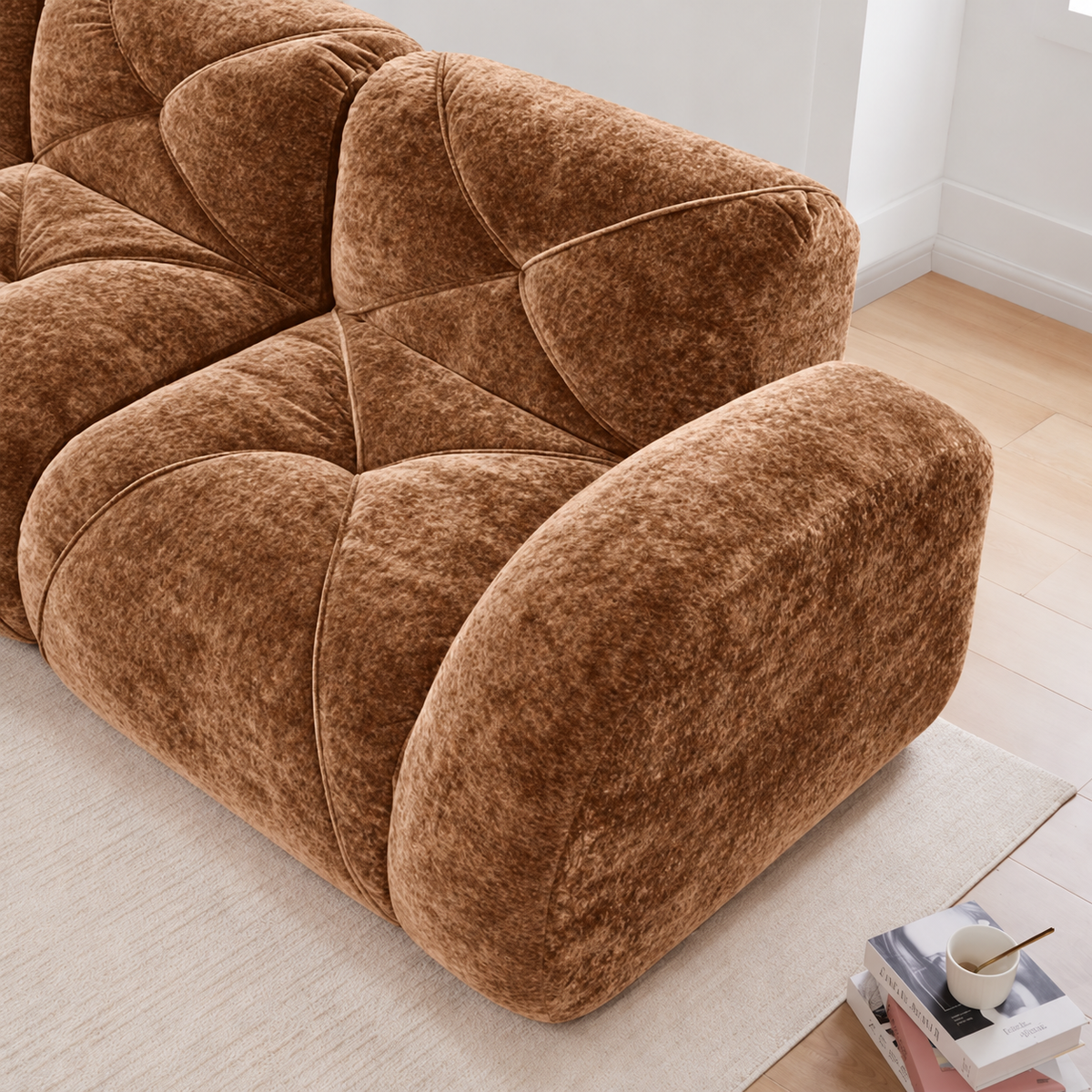 Aven 111" Frameless Velvet Modular U-Shaped Sectional Sofa with Ottomans and Curved Armrests
