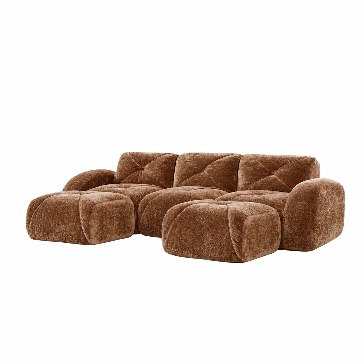 Aven 111" Frameless Velvet Modular U-Shaped Sectional Sofa with Ottomans and Curved Armrests