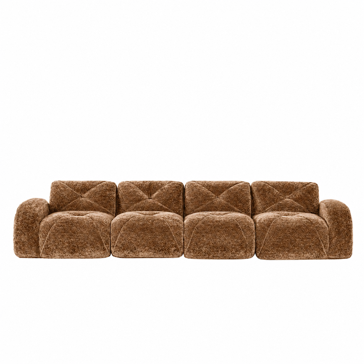 Aven 141" Large Frameless Velvet Modular 4-Seater Sofa with Curved Armrests