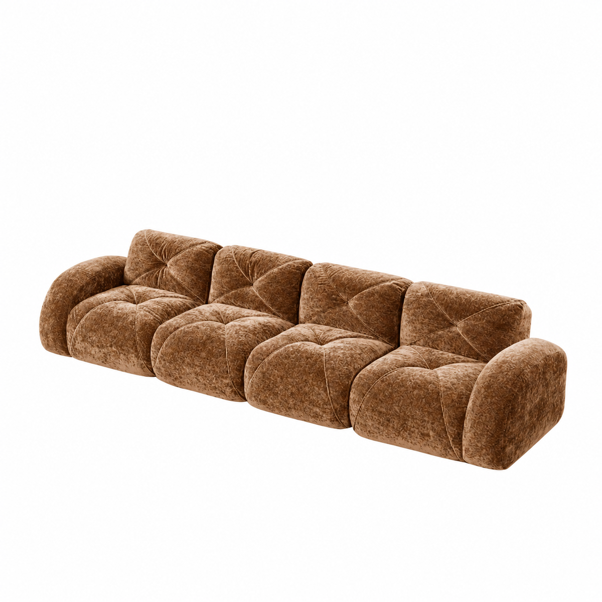 Aven 141" Large Frameless Velvet Modular 4-Seater Sofa with Curved Armrests