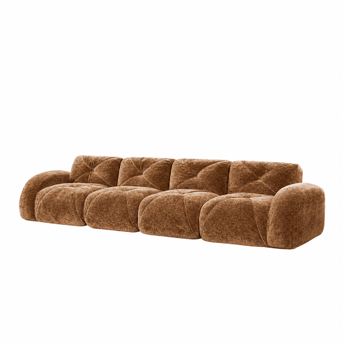 Aven 141" Large Frameless Velvet Modular 4-Seater Sofa with Curved Armrests