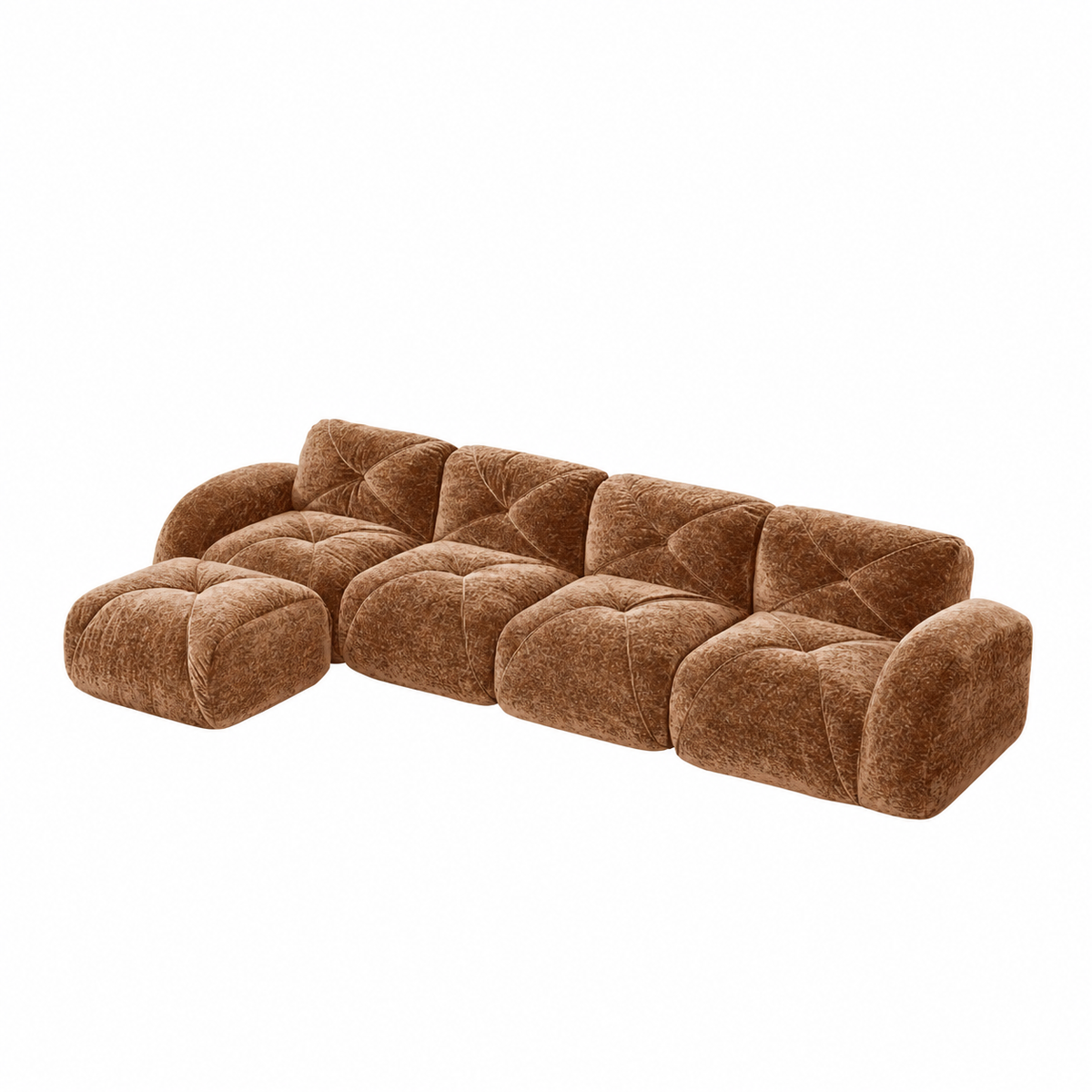 Aven 141" Large Frameless Velvet Modular L-Shaped Sectional Sofa with Ottoman and Curved Armrests