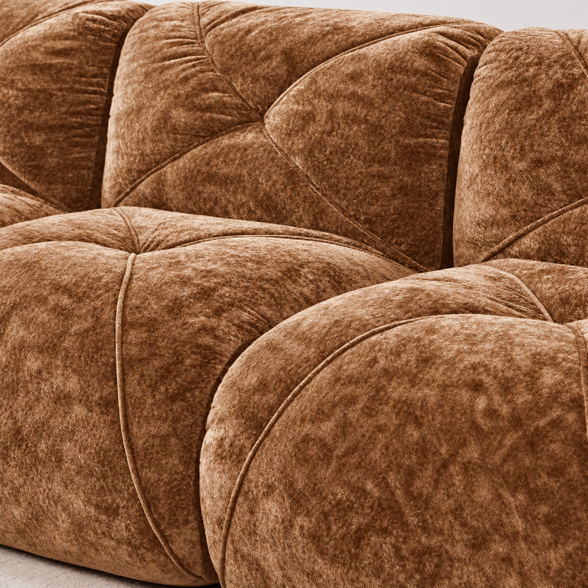 Aven 141" Large Frameless Velvet Modular L-Shaped Sectional Sofa with Ottoman and Curved Armrests