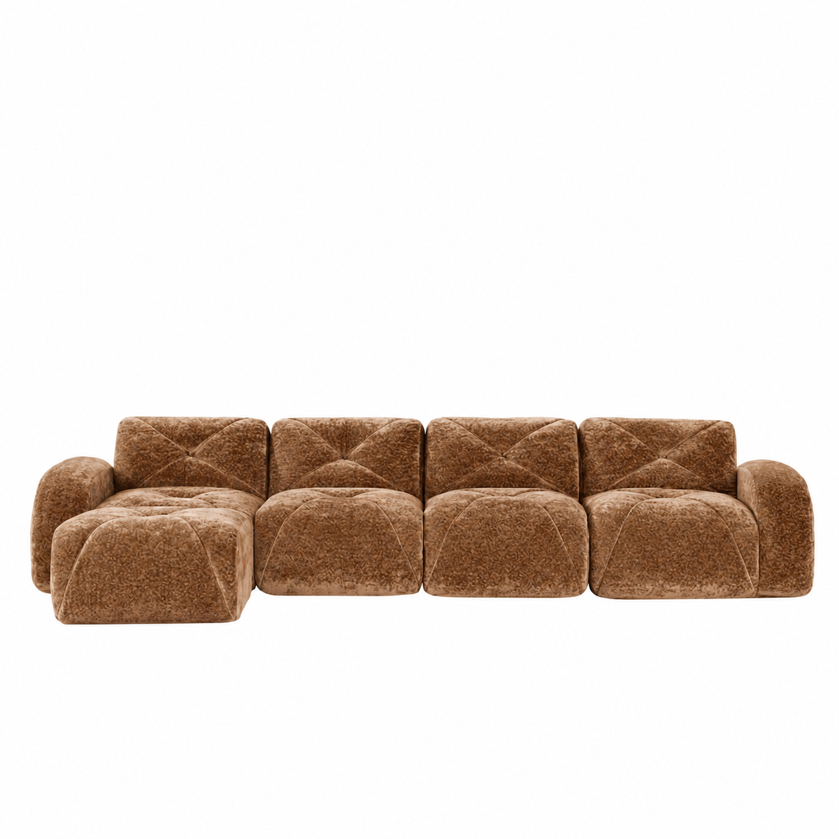 Aven 141" Large Frameless Velvet Modular L-Shaped Sectional Sofa with Ottoman and Curved Armrests