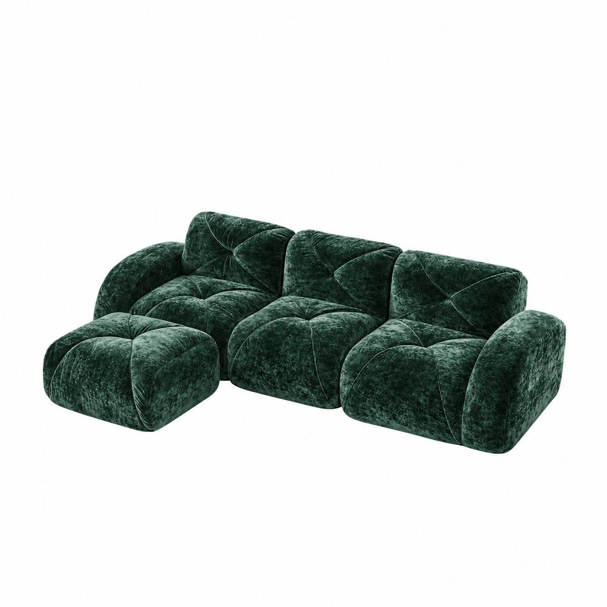 Aven 111" Frameless Velvet Modular L-Shaped Sectional Sofa with Movable Ottoman
