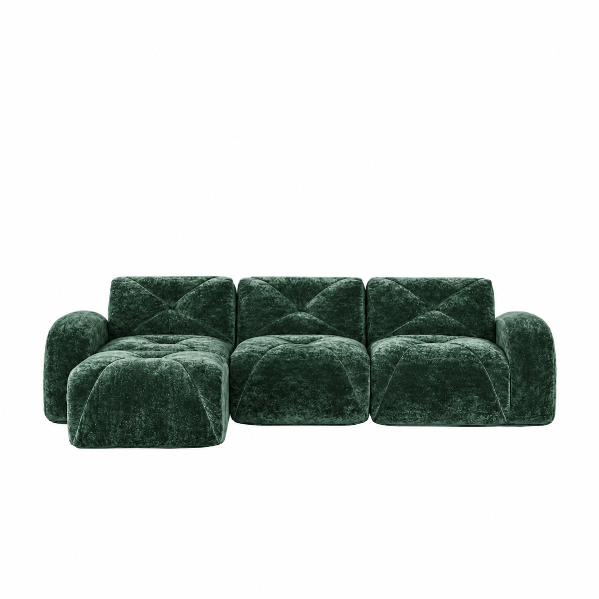 Aven 111" Frameless Velvet Modular L-Shaped Sectional Sofa with Movable Ottoman
