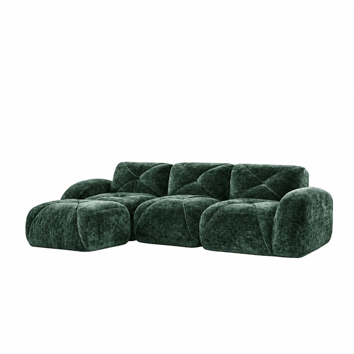 Aven 111" Frameless Velvet Modular L-Shaped Sectional Sofa with Movable Ottoman