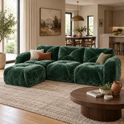 Aven 111" Frameless Velvet Modular L-Shaped Sectional Sofa with Movable Ottoman