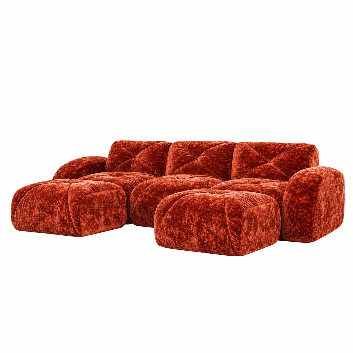 Aven 111" Frameless Velvet Modular U-Shaped Sectional Sofa with Ottomans and Curved Armrests