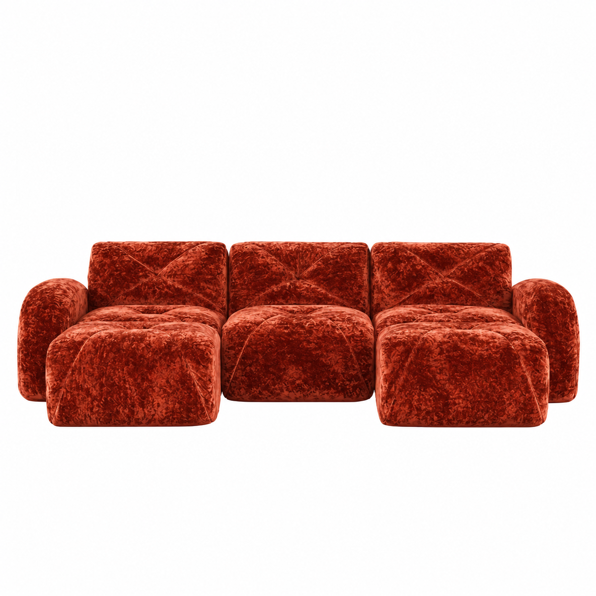 Aven 111" Frameless Velvet Modular U-Shaped Sectional Sofa with Ottomans and Curved Armrests