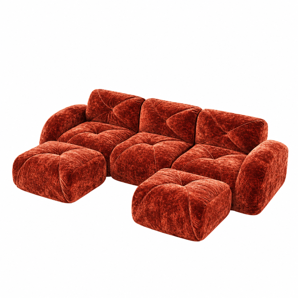Aven 111" Frameless Velvet Modular U-Shaped Sectional Sofa with Ottomans and Curved Armrests