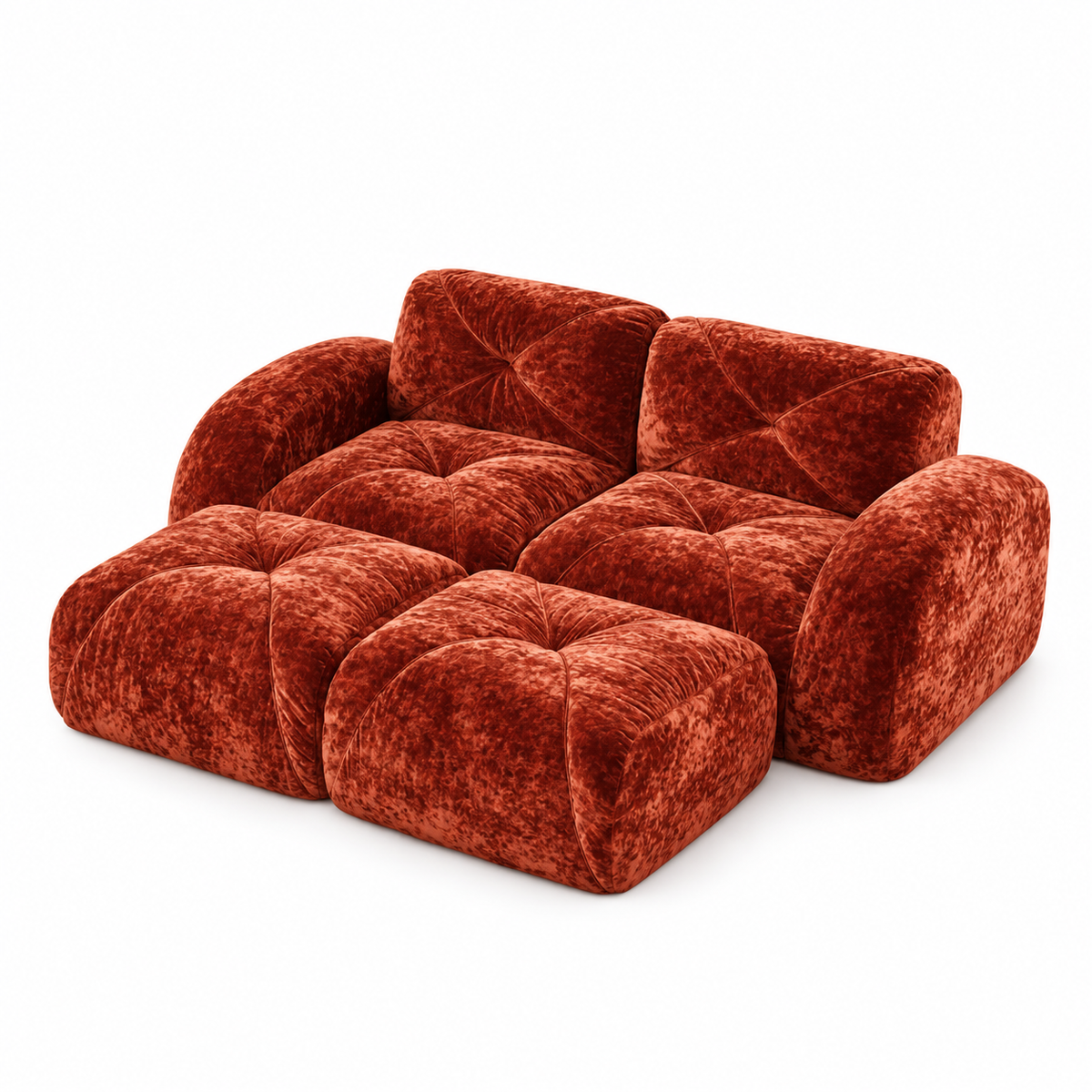 Aven 80" Frameless Velvet 4-Piece Modular Sofa with 2 Ottomans and Double Chaise