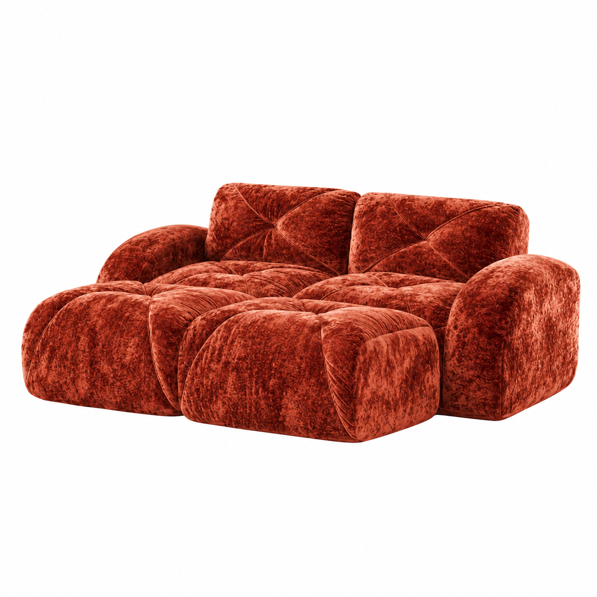 Aven 80" Frameless Velvet 4-Piece Modular Sofa with 2 Ottomans and Double Chaise