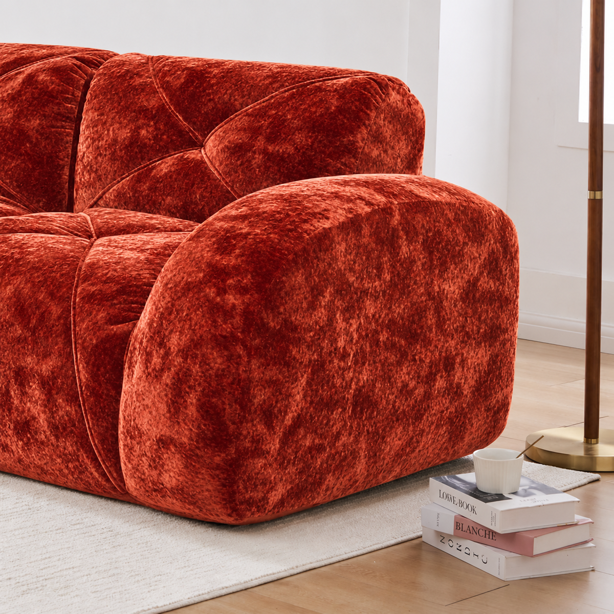 Aven 80" Frameless Velvet 4-Piece Modular Sofa with 2 Ottomans and Double Chaise