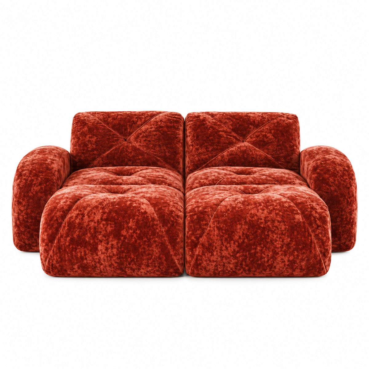 Aven 80" Frameless Velvet 4-Piece Modular Sofa with 2 Ottomans and Double Chaise