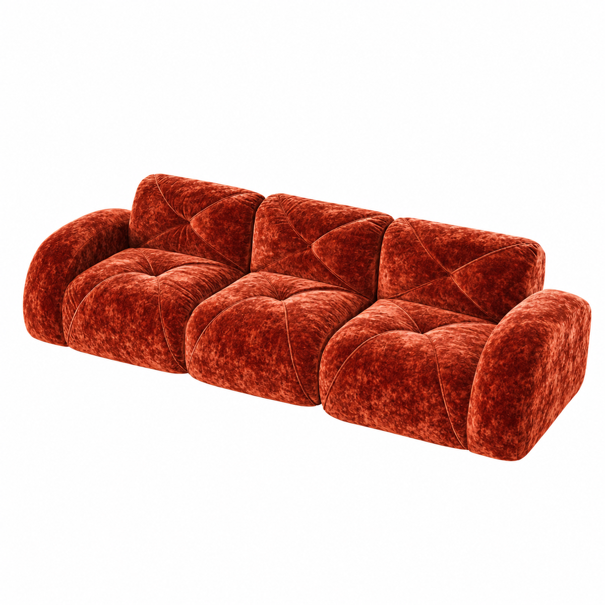 Aven 110" Extra-Long Frameless Velvet Modular 3-Seater Sofa with Curved Armrests
