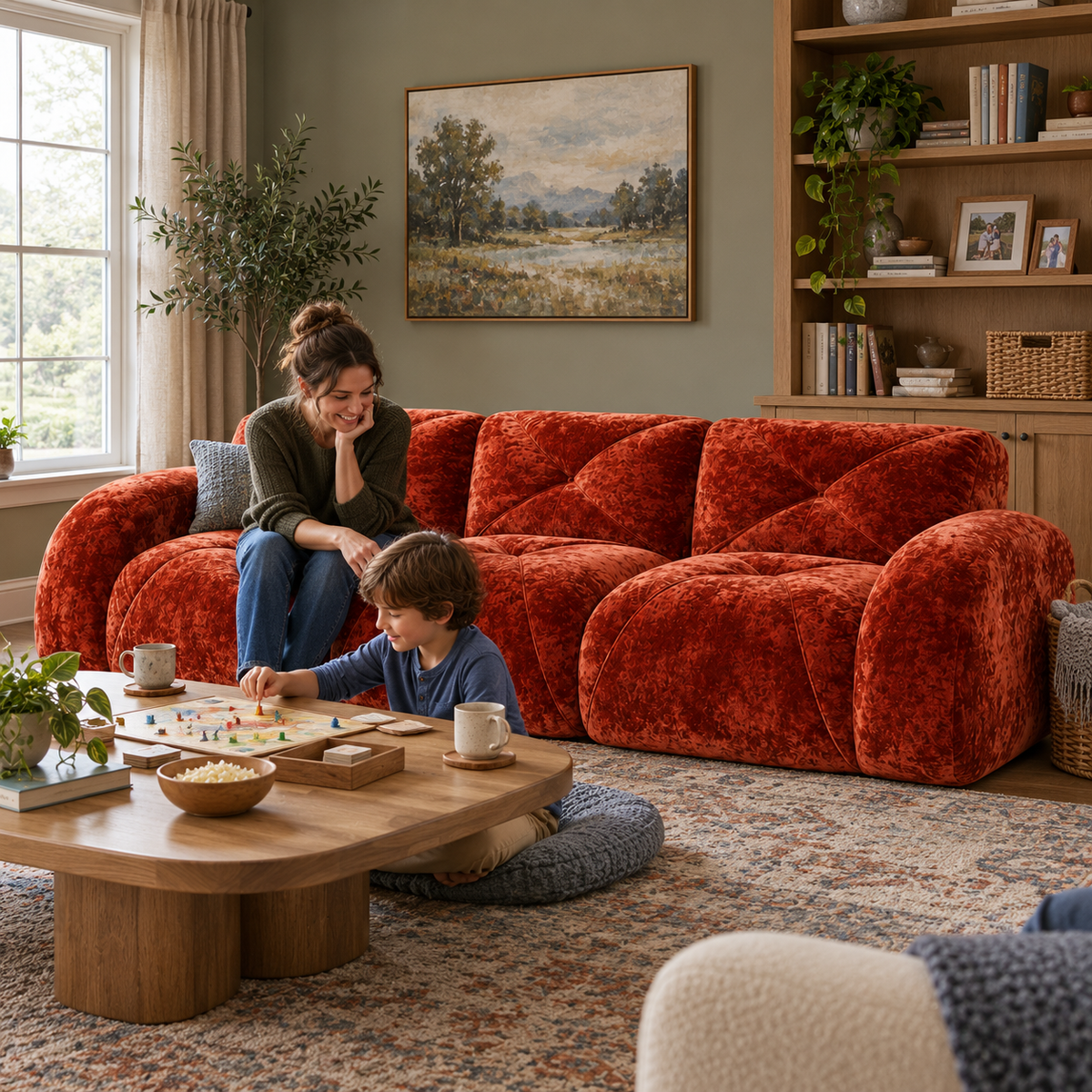 Aven 110" Extra-Long Frameless Velvet Modular 3-Seater Sofa with Curved Armrests