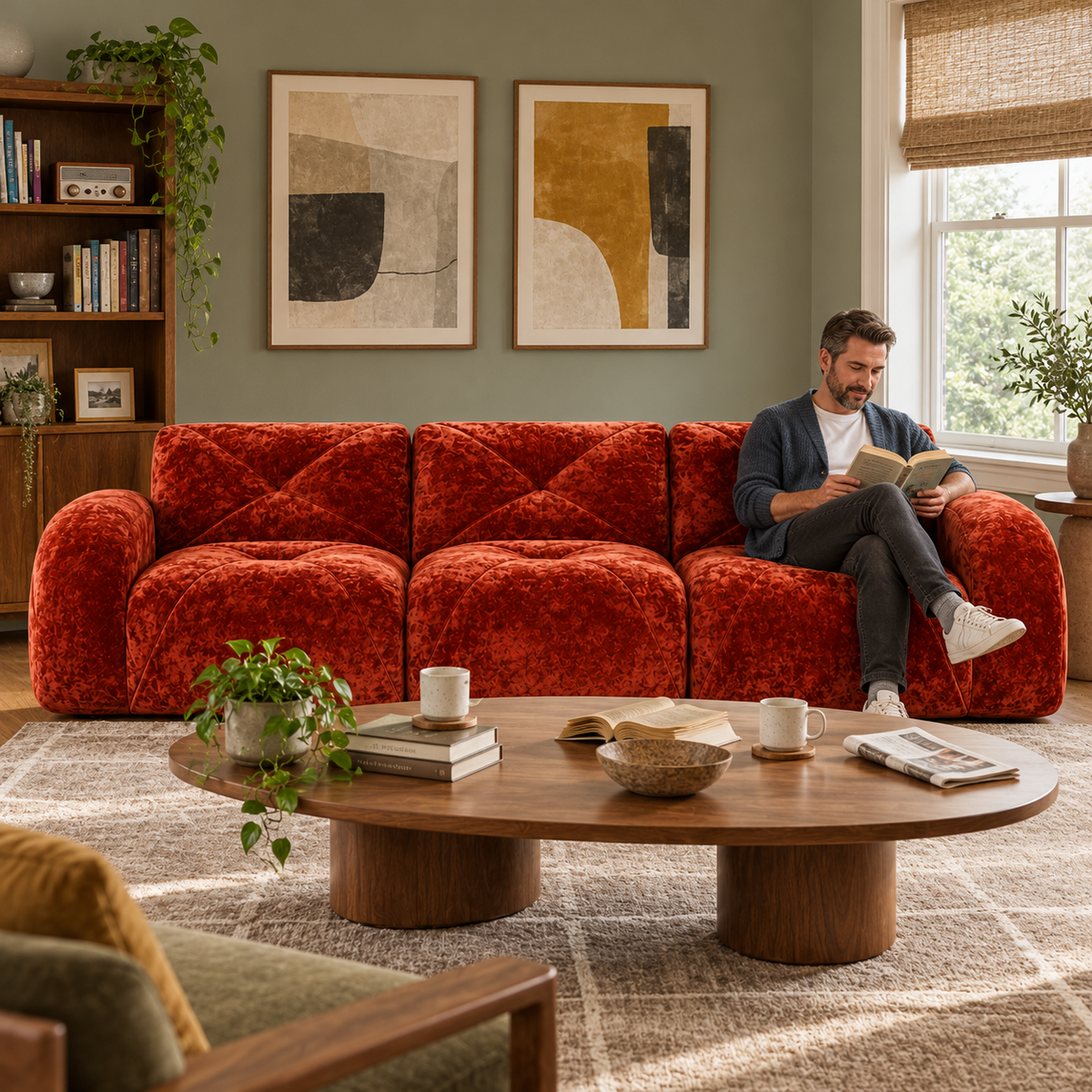 Aven 110" Extra-Long Frameless Velvet Modular 3-Seater Sofa with Curved Armrests