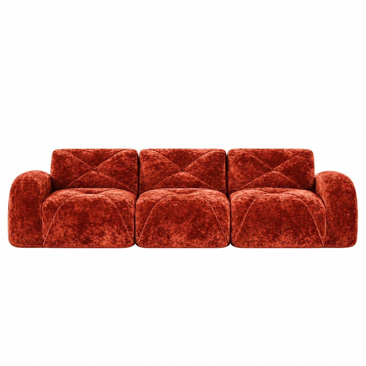 Aven 110" Extra-Long Frameless Velvet Modular 3-Seater Sofa with Curved Armrests