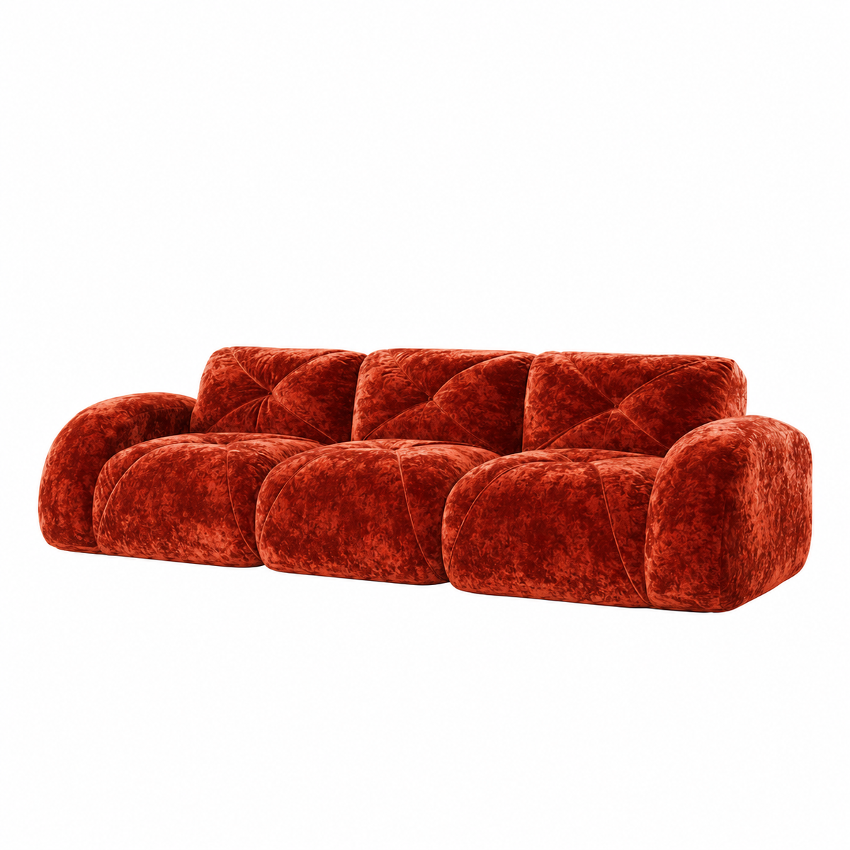 Aven 110" Extra-Long Frameless Velvet Modular 3-Seater Sofa with Curved Armrests