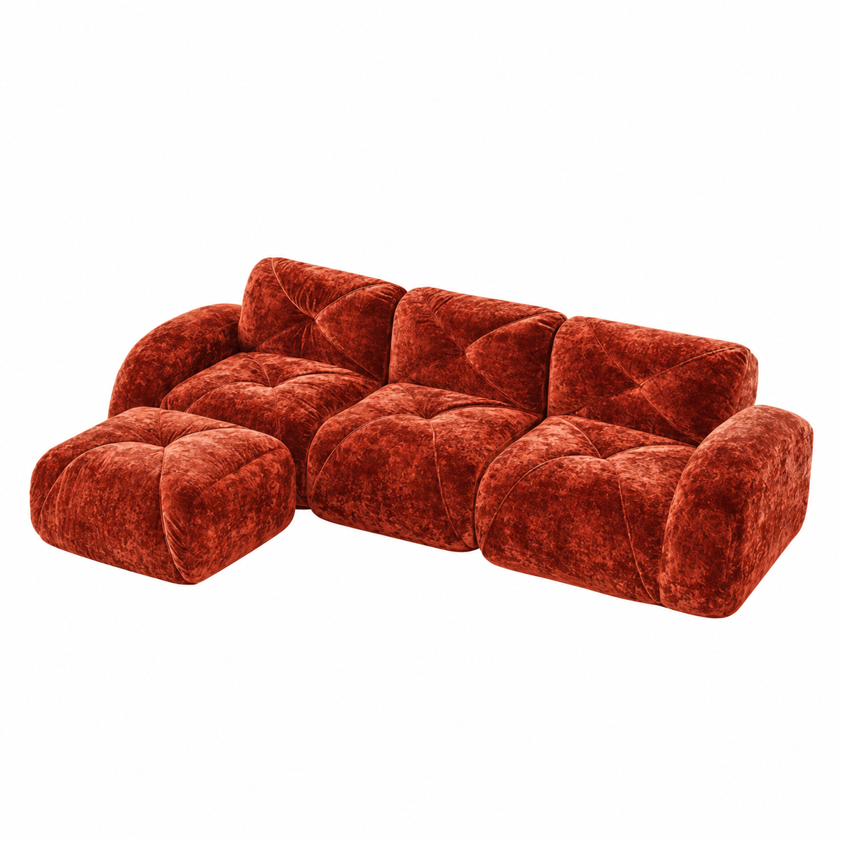 Aven 111" Frameless Velvet Modular L-Shaped Sectional Sofa with Movable Ottoman