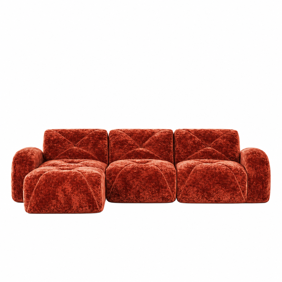 Aven 111" Frameless Velvet Modular L-Shaped Sectional Sofa with Movable Ottoman