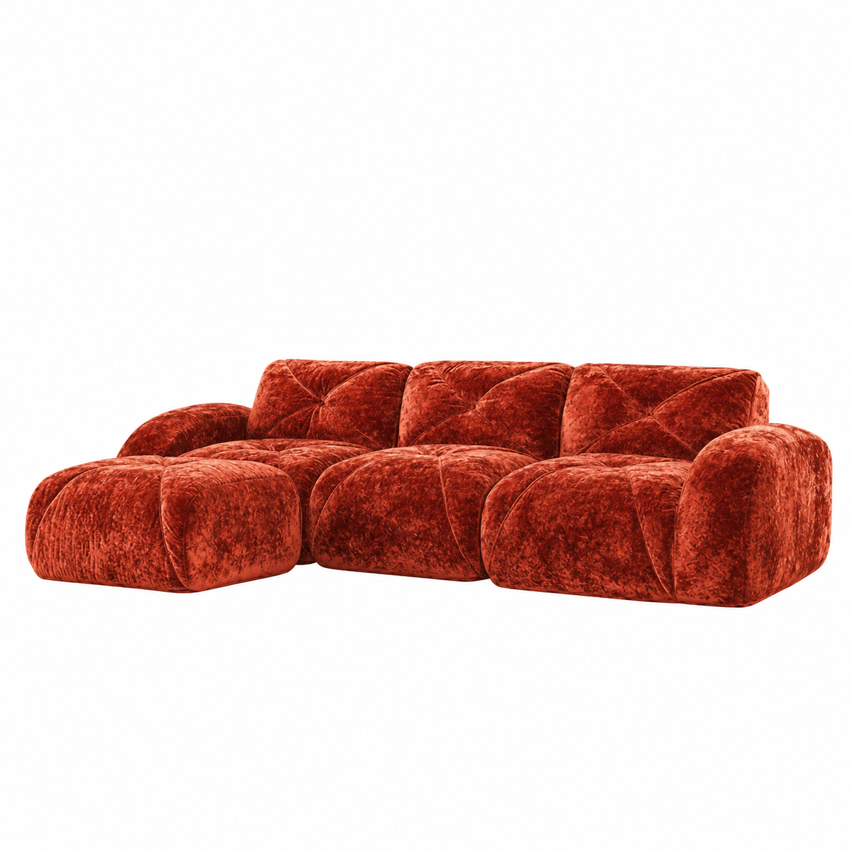 Aven 111" Frameless Velvet Modular L-Shaped Sectional Sofa with Movable Ottoman