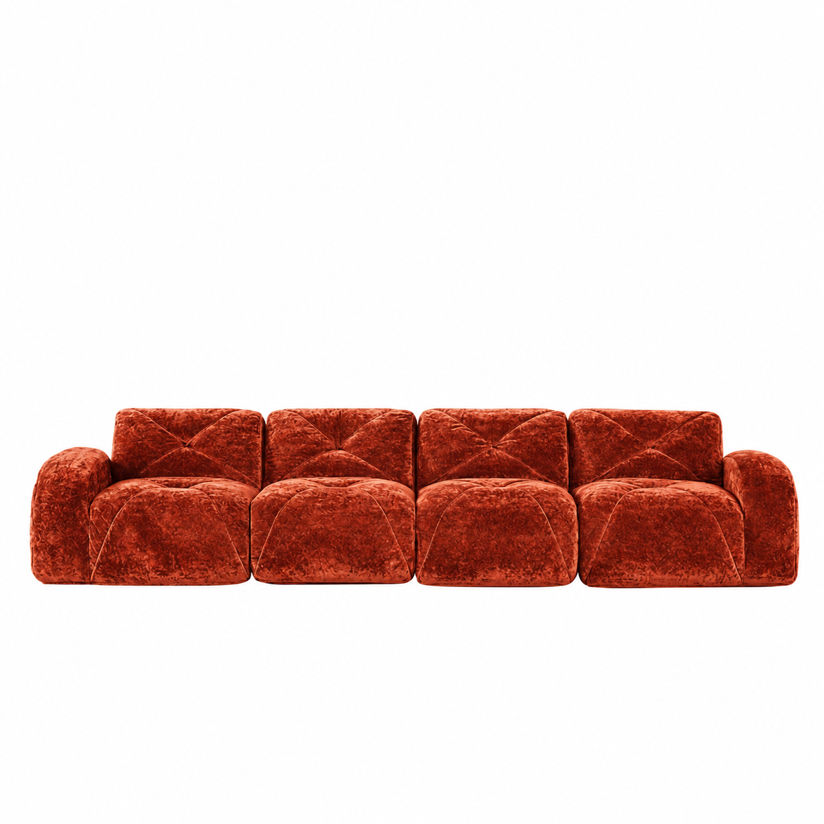 Aven 141" Large Frameless Velvet Modular 4-Seater Sofa with Curved Armrests