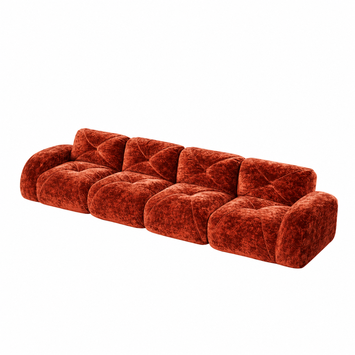 Aven 141" Large Frameless Velvet Modular 4-Seater Sofa with Curved Armrests