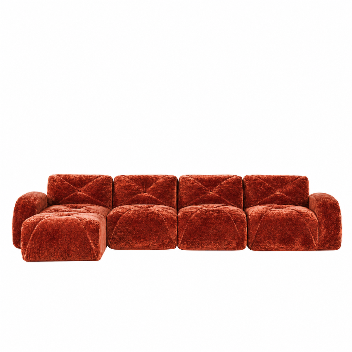 Aven 141" Large Frameless Velvet Modular L-Shaped Sectional Sofa with Ottoman and Curved Armrests