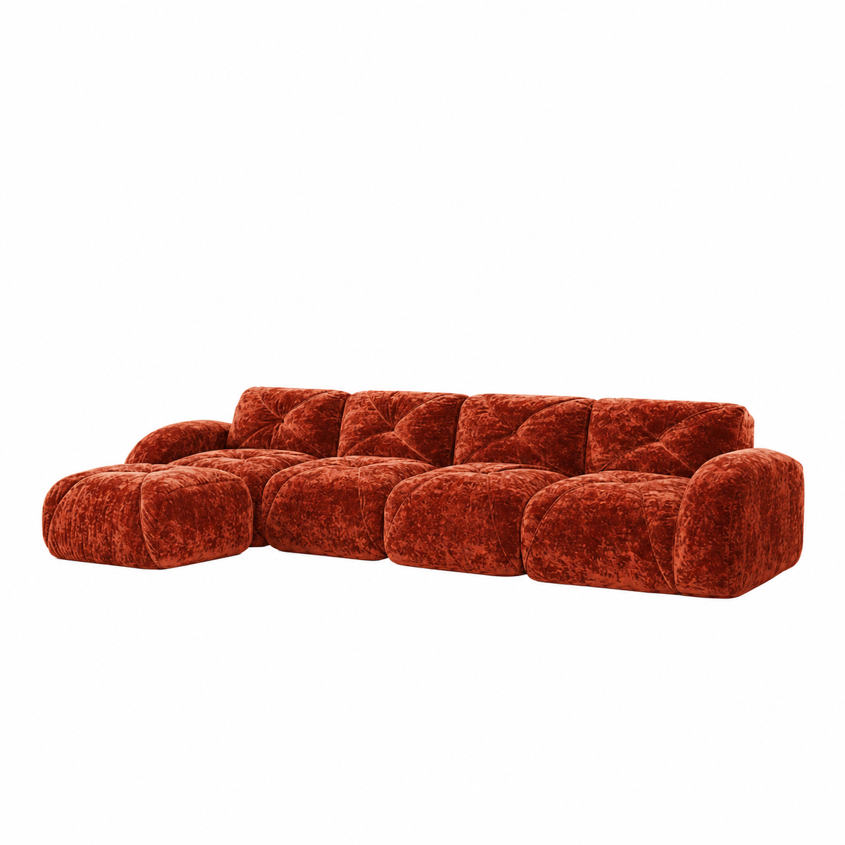 Aven 141" Large Frameless Velvet Modular L-Shaped Sectional Sofa with Ottoman and Curved Armrests