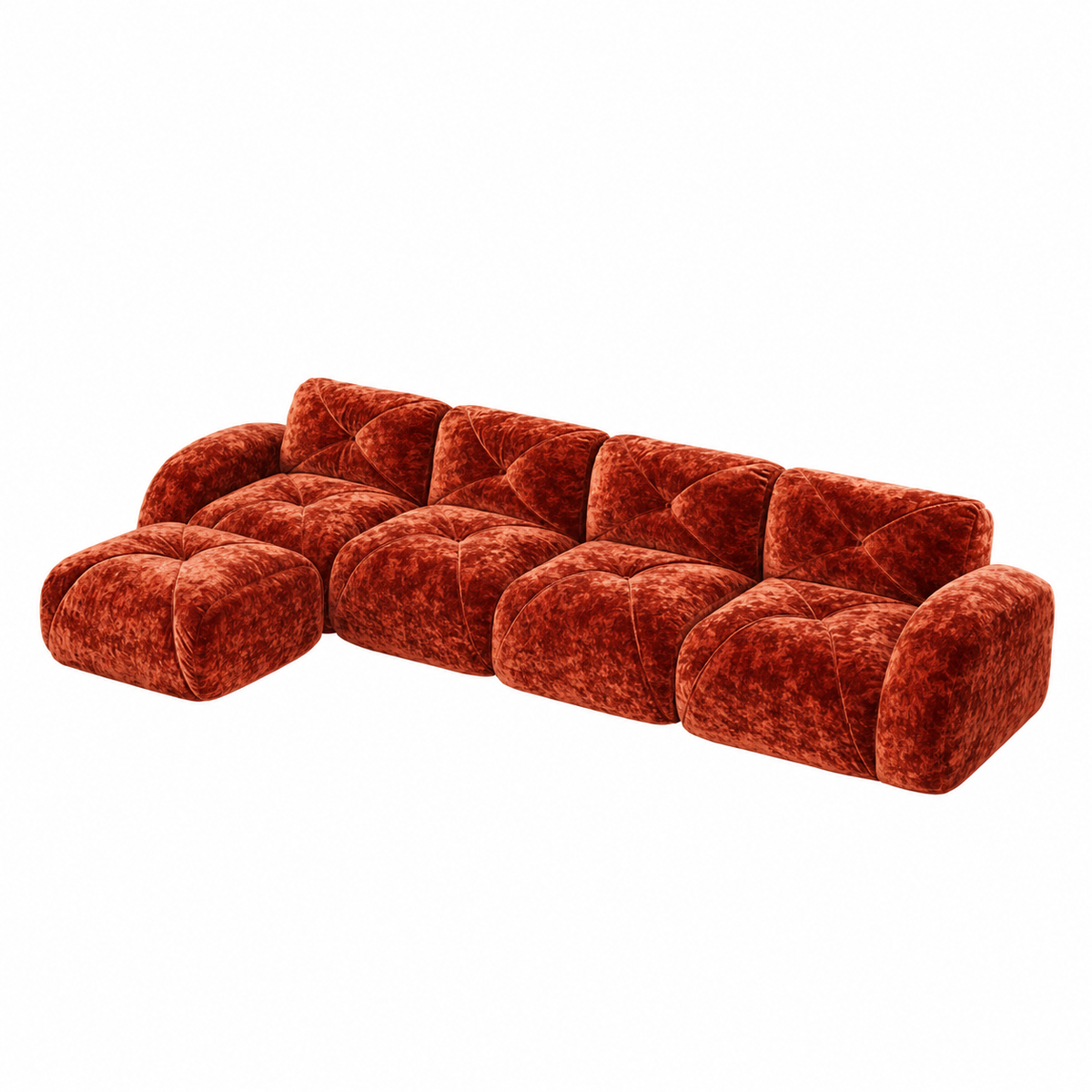 Aven 141" Large Frameless Velvet Modular L-Shaped Sectional Sofa with Ottoman and Curved Armrests