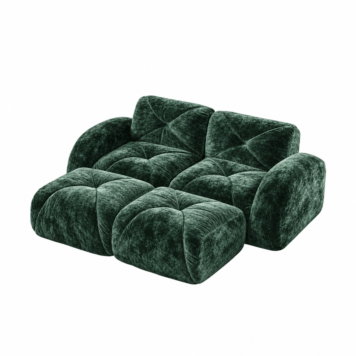 Aven 80" Frameless Velvet 4-Piece Modular Sofa with 2 Ottomans and Double Chaise