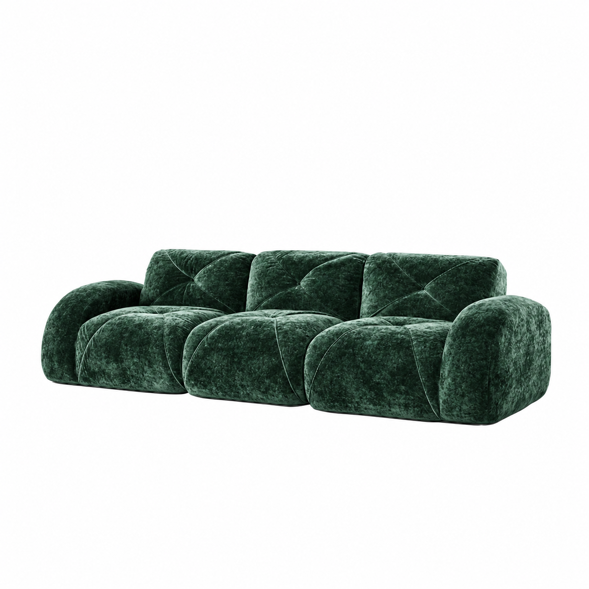 Aven 110" Extra-Long Frameless Velvet Modular 3-Seater Sofa with Curved Armrests