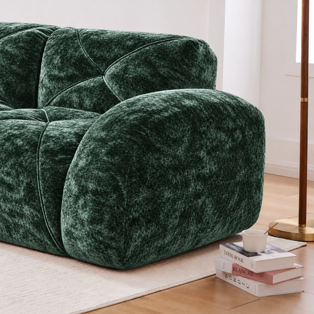 Aven 110" Extra-Long Frameless Velvet Modular 3-Seater Sofa with Curved Armrests