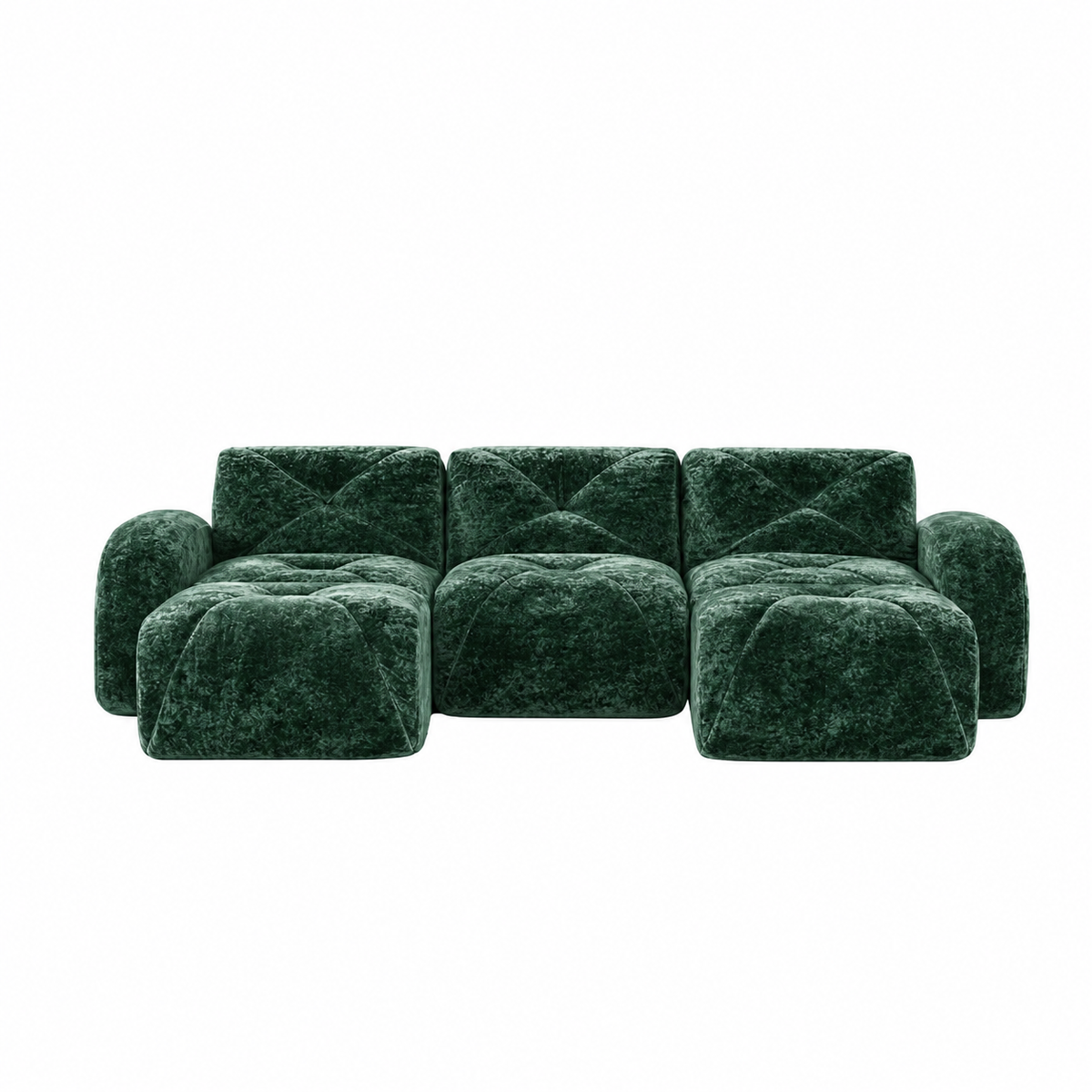 Aven 111" Frameless Velvet Modular U-Shaped Sectional Sofa with Ottomans and Curved Armrests