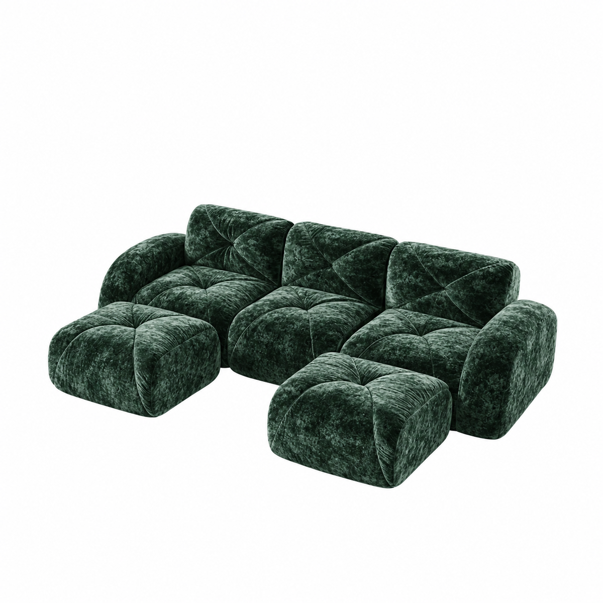 Aven 111" Frameless Velvet Modular U-Shaped Sectional Sofa with Ottomans and Curved Armrests