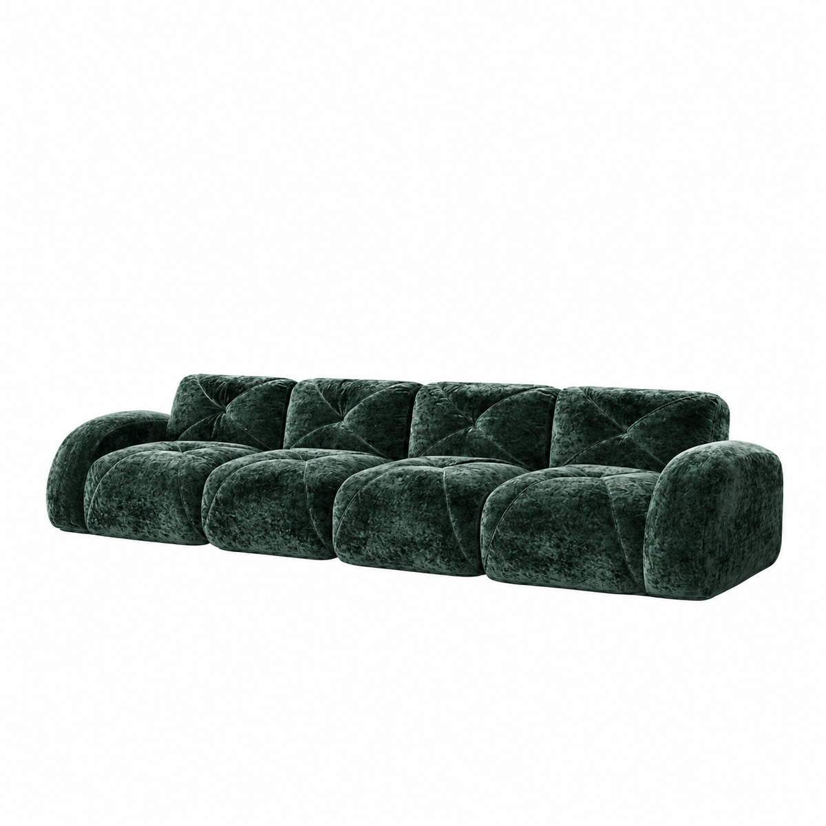 Aven 141" Large Frameless Velvet Modular 4-Seater Sofa with Curved Armrests