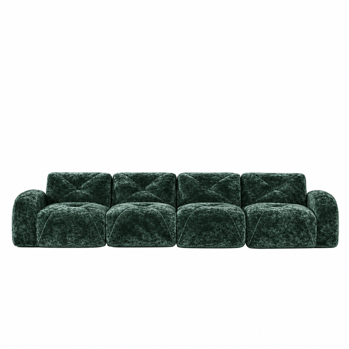 Aven 141" Large Frameless Velvet Modular 4-Seater Sofa with Curved Armrests