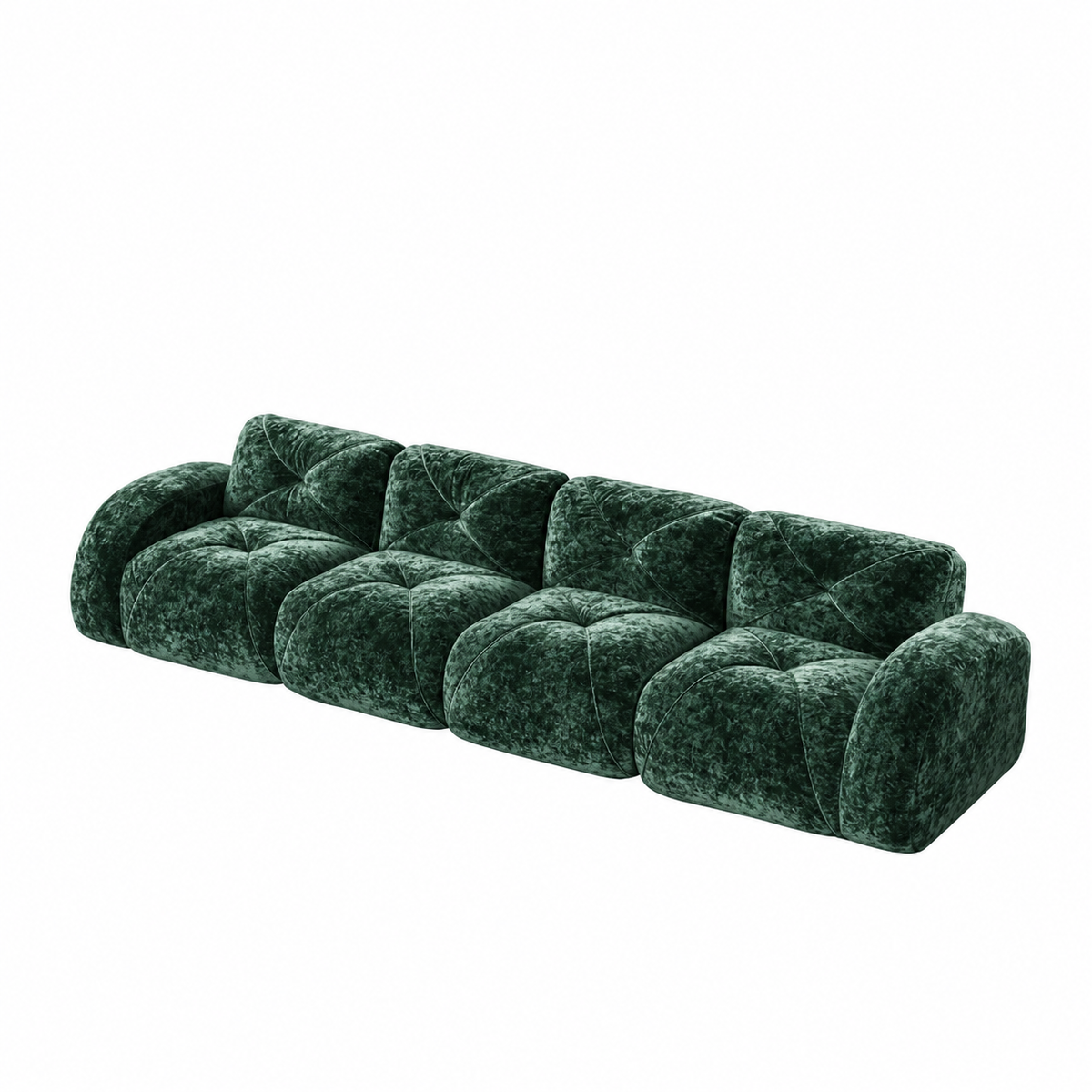 Aven 141" Large Frameless Velvet Modular 4-Seater Sofa with Curved Armrests