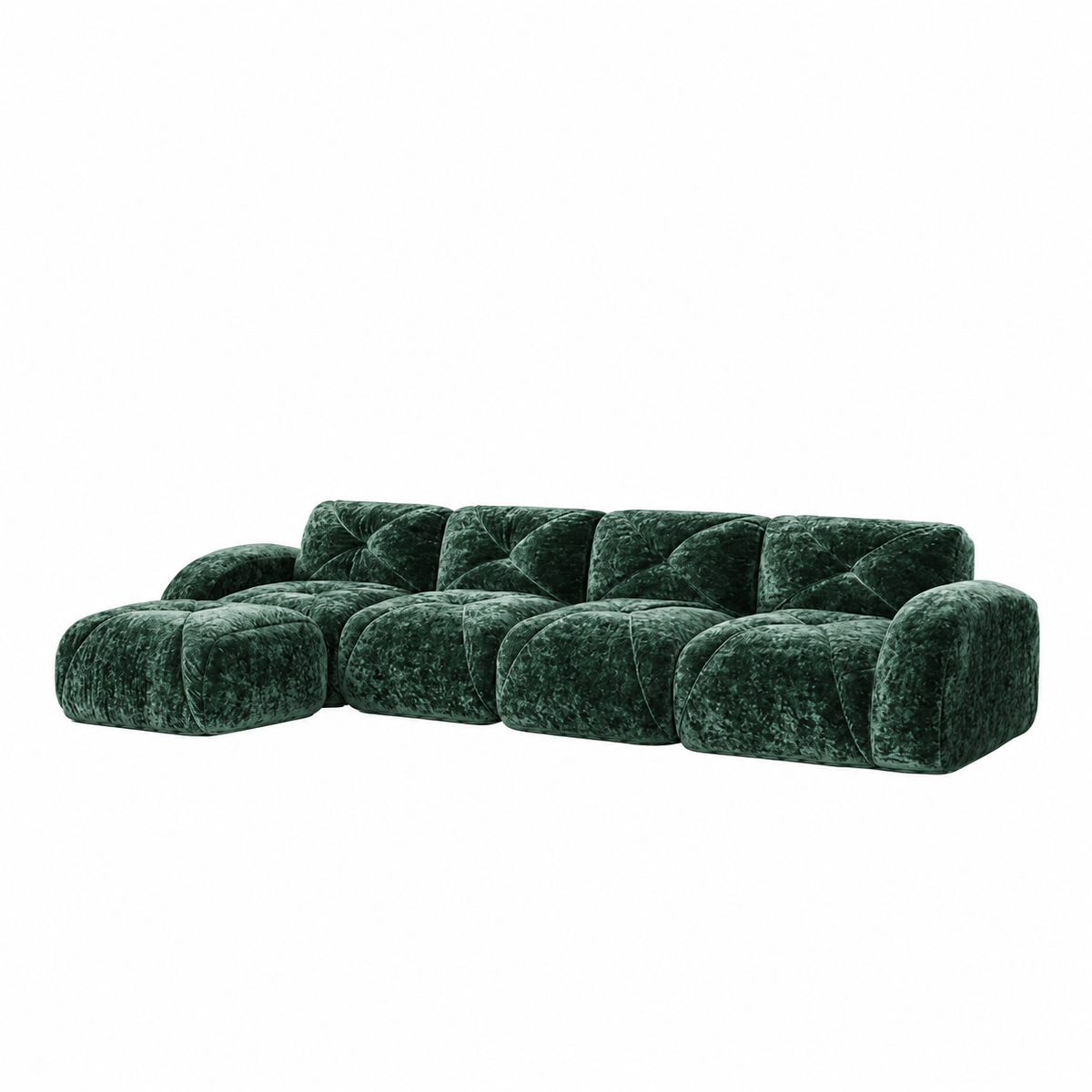 Aven 141" Large Frameless Velvet Modular L-Shaped Sectional Sofa with Ottoman and Curved Armrests